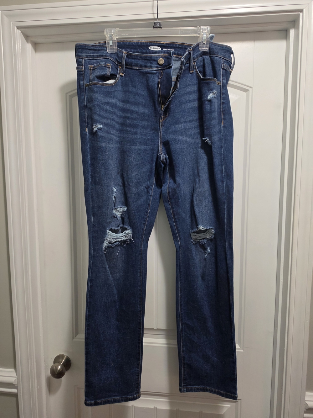 Old Navy Dark Blue Distressed Straight-Leg Jeans